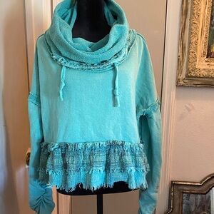 Free People Turquoise Cowl Neck Sweater